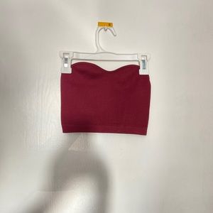 red maroon strapless bandeau cropped shirt